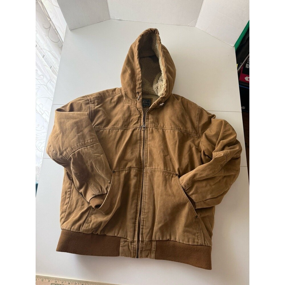 GH Bass Co Duck Canvas Hooded Work Jacket Sherpa Lined Brown 2XL Workwear Rugged